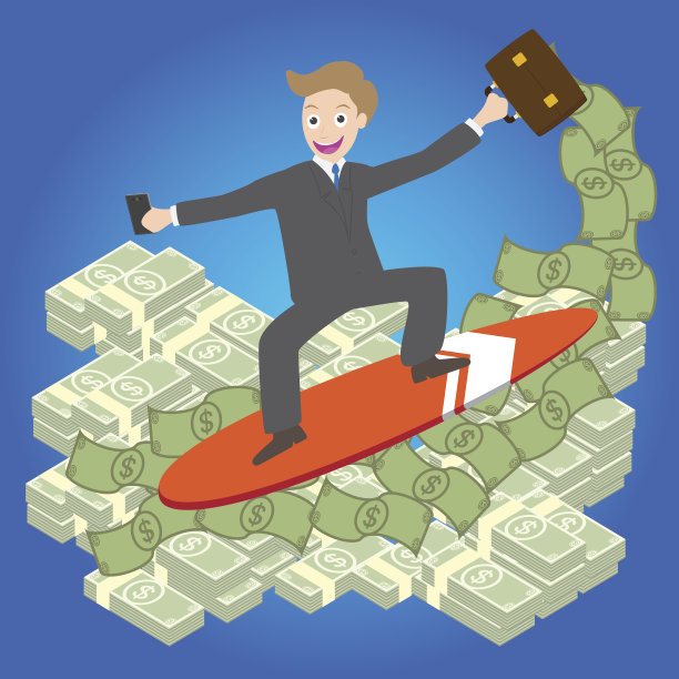 插图的年轻商人冲浪钱波矢量图片下载