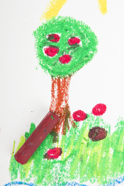 蜡笔油画照片:苹果树图片下载