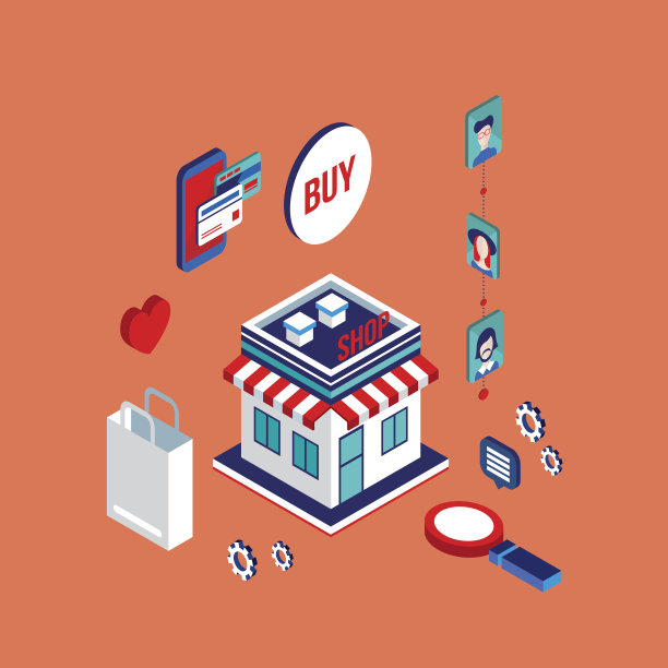 3D扁平等距设计概念：购物与电子商务图片下载