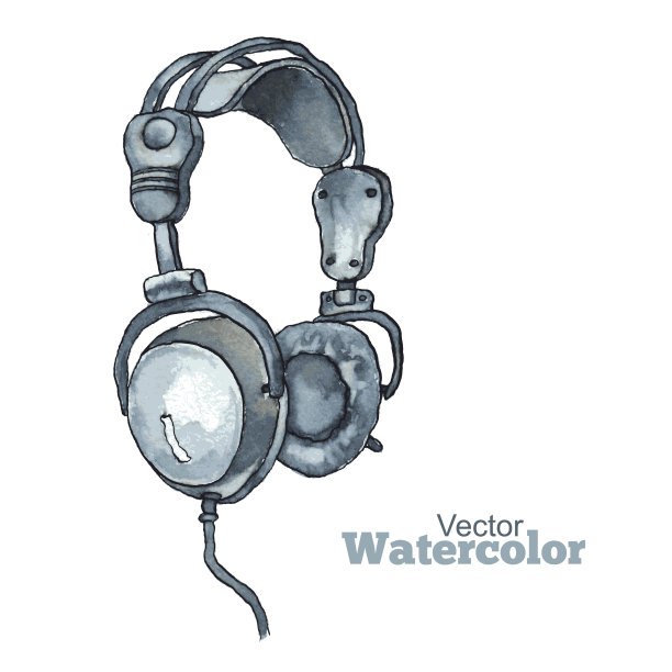 向量灰色耳机素描水彩图形图片下载