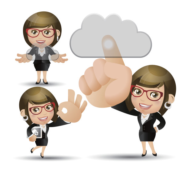 People Set -People Set - Cloud computing - 3个云计算女性。灰色的云图片下载