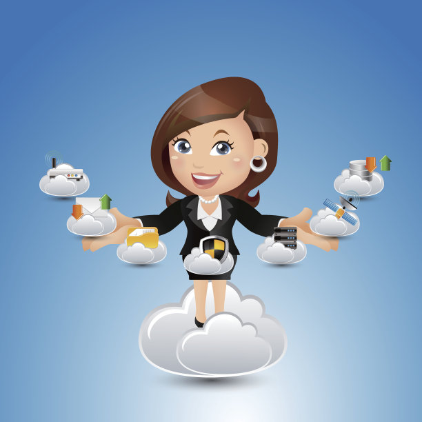 People Set - Cloud computing -可爱的云计算女商人素材图片