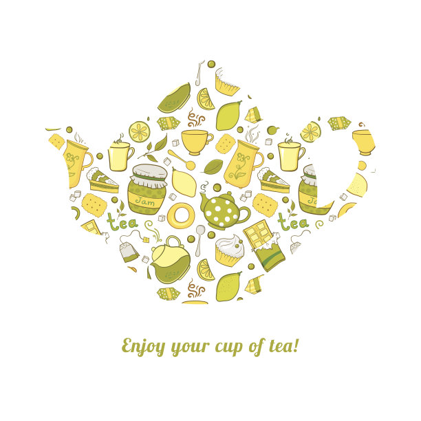 茶壶与茶图案孤立的背景图片下载