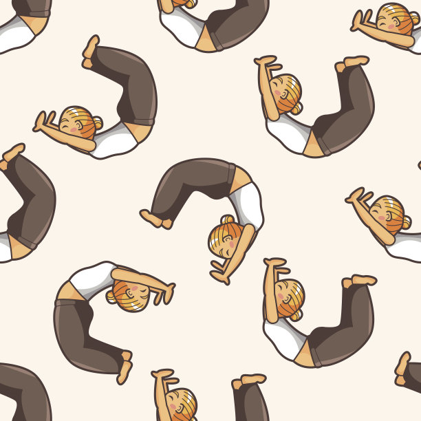 瑜伽，卡通无缝图案背景图片下载