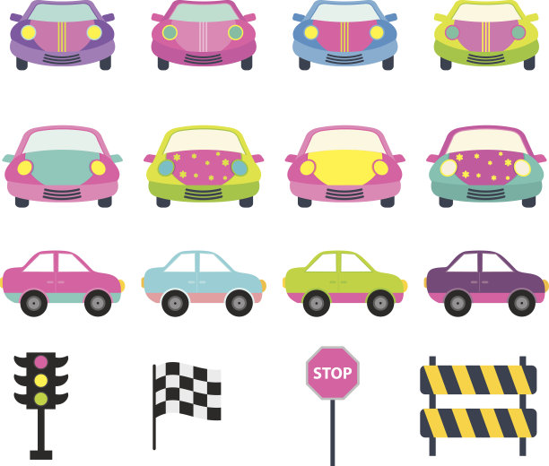 矢量可爱的汽车图标设置图片下载