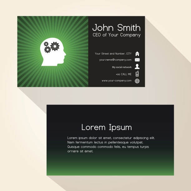 简单的颜色梯度和条纹轮绿色名片设计图片下载