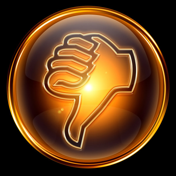 拇指向下图标金色，孤立在黑色背景图片下载