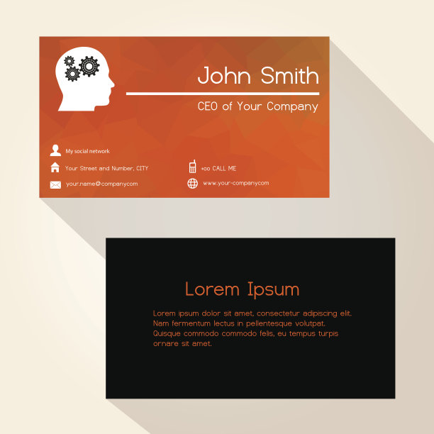 红色低多边形纸像名片设计eps10图片下载