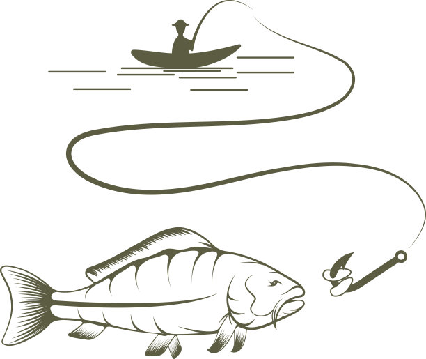 渔船上的渔夫和鲤鱼矢量设计模板图片下载