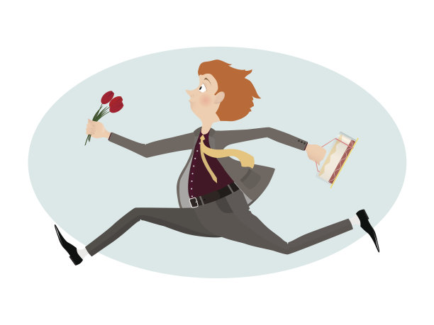 情人节，男人带着鲜花冲向第一次约会图片下载