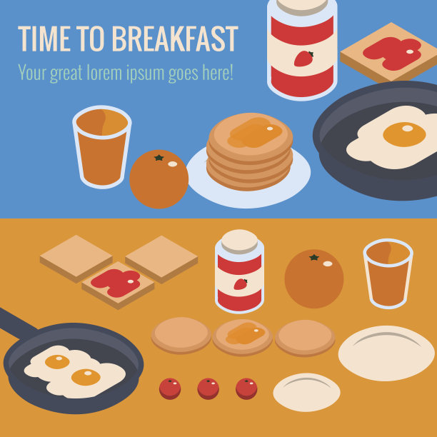 早餐食物的平面等距图解图片下载