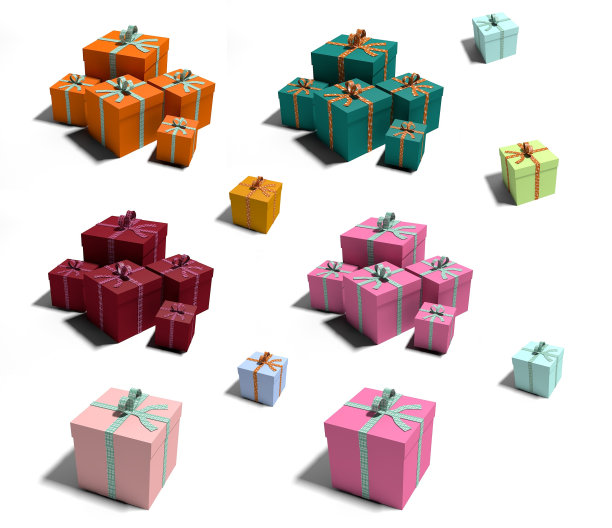 许多彩色的盒子孤立在白色的背景。图片下载