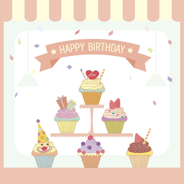 纸杯蛋糕生日甜蜜卡片图片下载