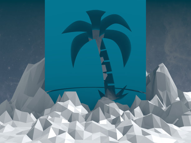 蓝色棕榈在低聚表面图片下载