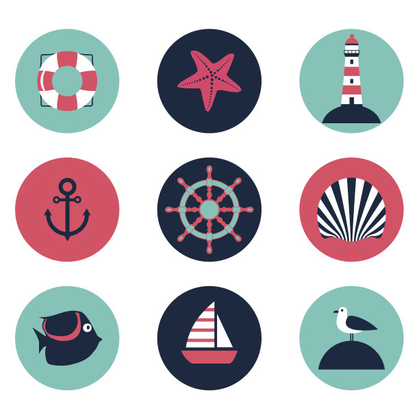 一组平坦的航海矢量图标图片下载