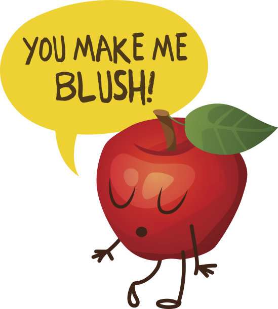 红苹果角色说“你让我脸红了”。卡通向量图片下载