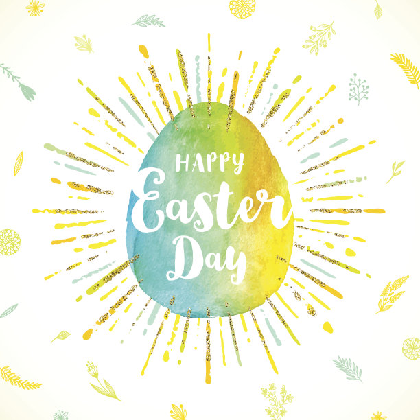 水彩复活节彩蛋与类型设计-矢量问候插图图片下载