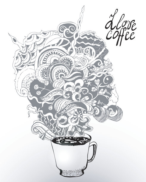一杯咖啡。行艺术单色。图片下载