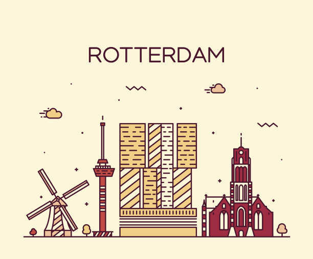 华沙天际线轮廓向量线性风格图片下载