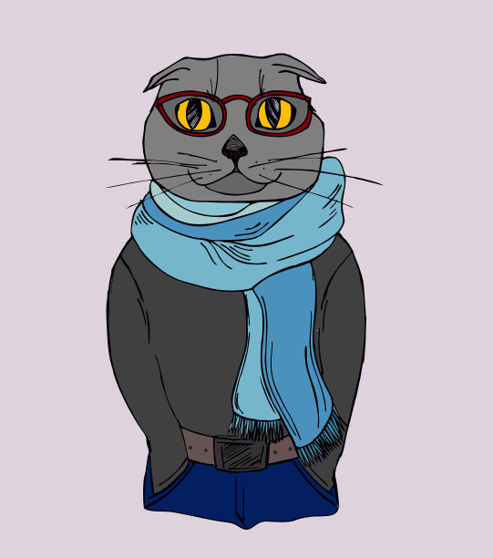 猫眼镜和围巾。时尚拟人化的猫的性格图片下载