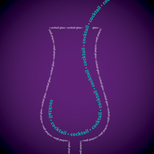 由矢量格式的单词制成的明亮鸡尾酒。图片下载