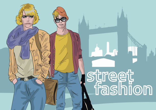 时尚女孩和男孩的素描风格图片下载