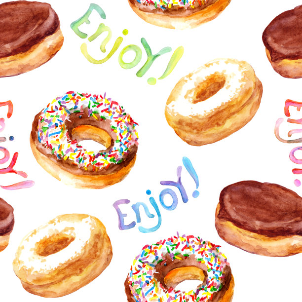 手绘无缝背景饼干-甜甜圈图片下载