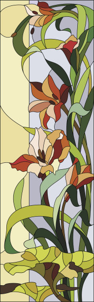 绘有剑兰的彩色玻璃窗图片下载
