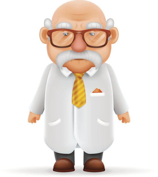 有趣的老智慧科学家爷爷指着大拇指3d现实卡通人物设计孤立矢量插图图片下载