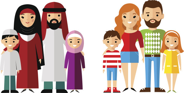 阿拉伯和欧洲家庭矢量图图片下载