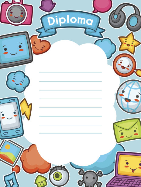 卡哇伊小玩意社交网络文凭。有漂亮面部表情的涂鸦图片下载