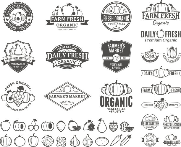 采购产品水果和蔬菜标签，水果和蔬菜图标图片下载