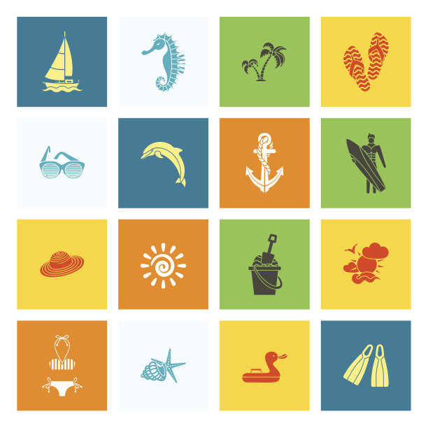 夏季和海滩简单的平面图标图片下载