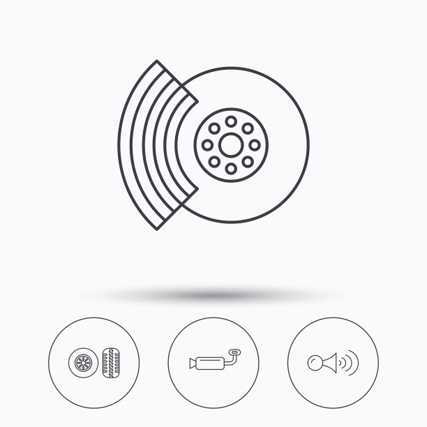 胎面，刹车和方向盘图标。图片下载