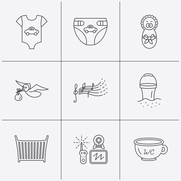 尿布，新生儿和衣服的图标。图片下载