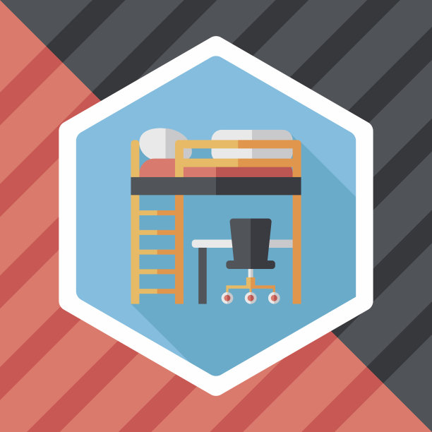 床和书桌的图标与长影子图片下载