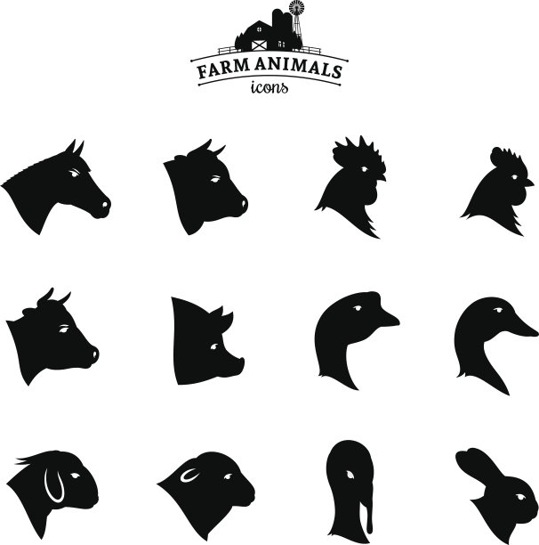 白色背景上的农场动物标志图片下载
