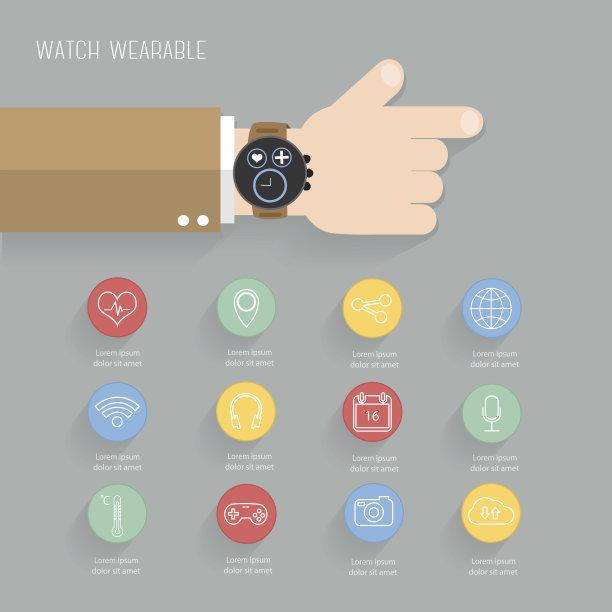 智能手表可穿戴技术与图标设置，现代平面设计图片下载