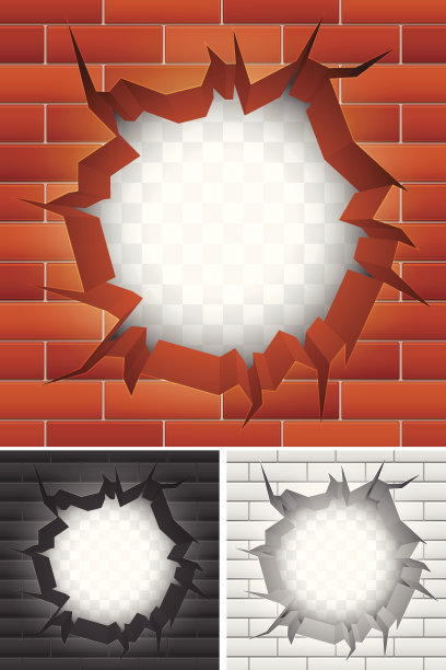 不同颜色的砖墙裂缝的卡通图像图片下载