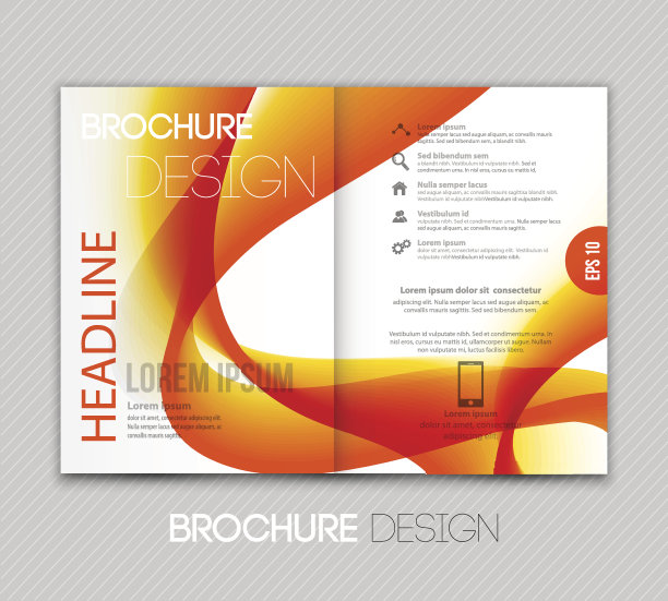 用橙色波浪抽象模板设计宣传册图片下载