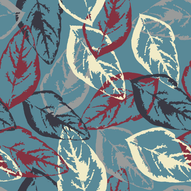 无缝纹理的叶子在蓝色的背景图片下载