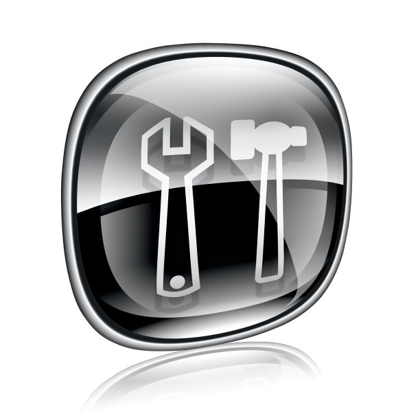 工具图标黑色玻璃，孤立在白色背景。图片下载