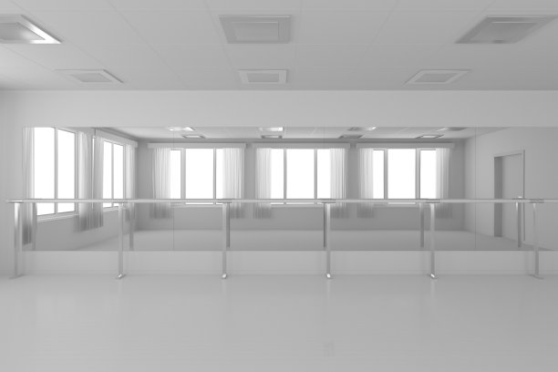 白色空的训练舞厅，平墙，白地板，还有图片下载