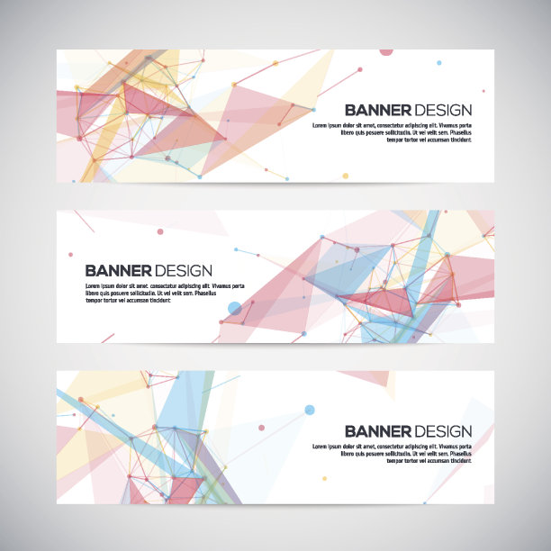 向量横幅设置多边形抽象形状，圆，线，三角形图片下载