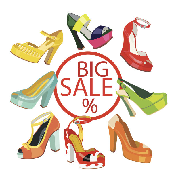 彩色时尚女装高跟鞋。销售模板图片下载