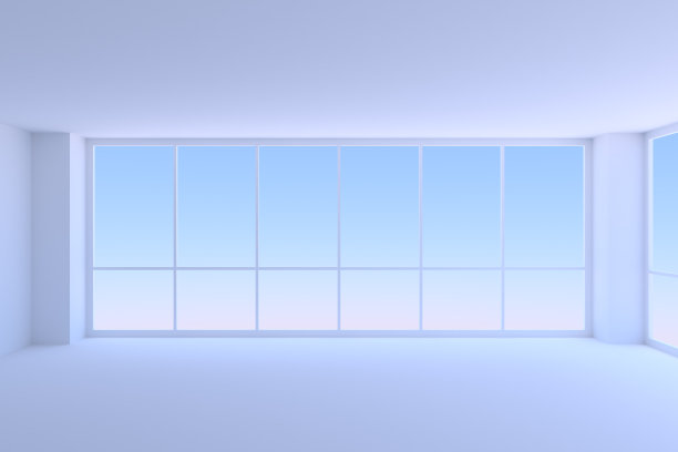 空荡荡的蓝色商务办公室，有两扇大窗户图片下载