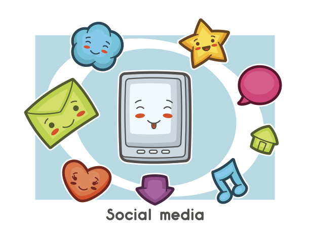 卡哇伊社交媒体小玩意有趣的卡片。漂亮的面部涂鸦图片下载