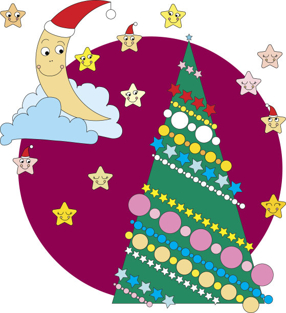 新月，圣诞树和星星图片下载