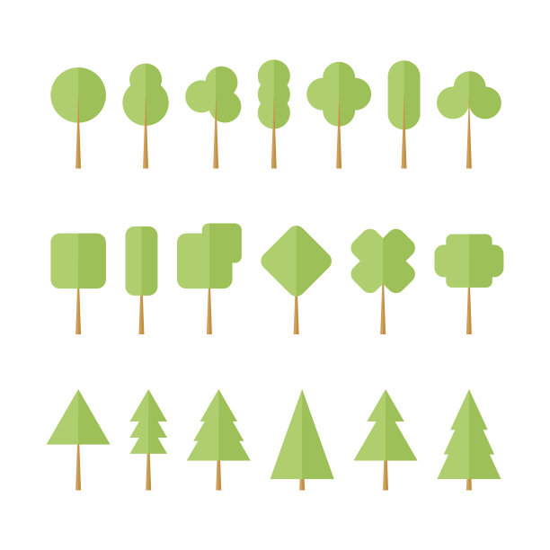 收集不同的树。平的风格。图片下载