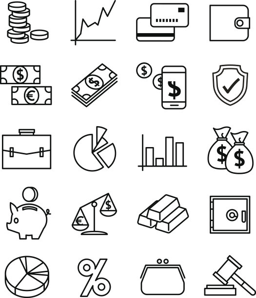 金融，支付和金钱线矢量图标设置图片下载